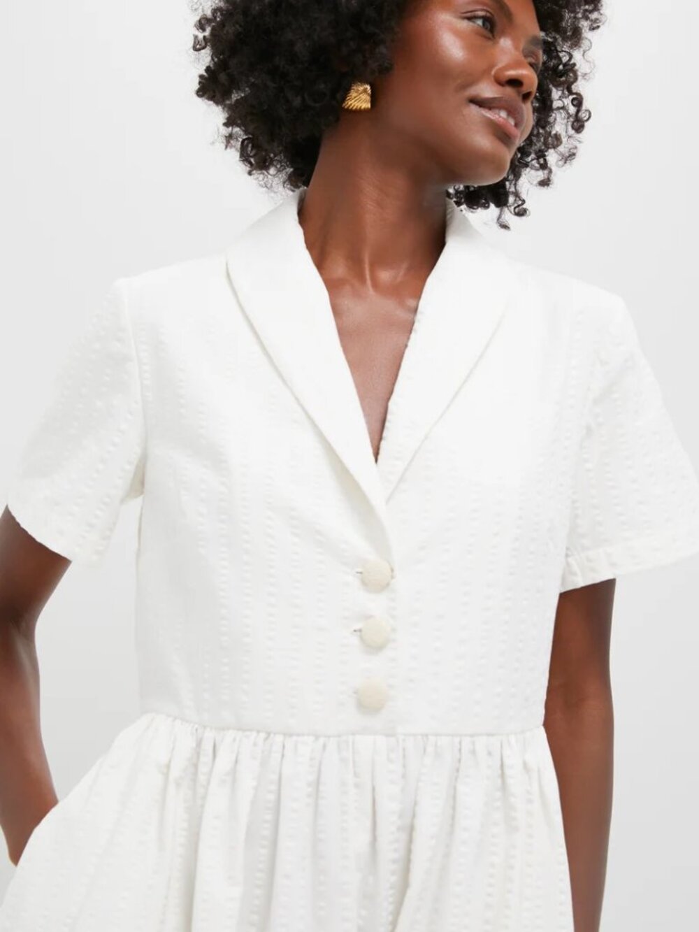 Tuckernuck White Seersucker Shawl Collar Adelaide Dress
